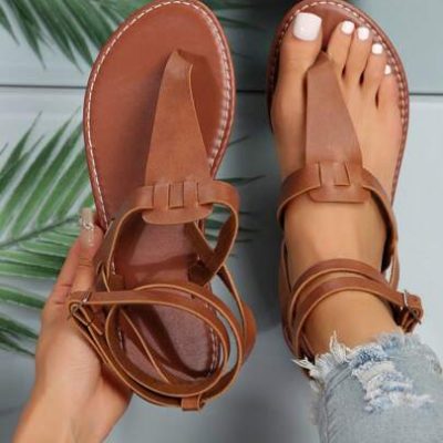 New European And American Plus Size Women’S Strap Toe Clip Sandals, Leisure Fashionable Outdoor Beach Summer Women’S Shoes
