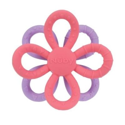 Nuby Fun Loops Teether, Flower-Shaped Infant Teething Toy for Babies, 3+ Months, 100% Soft Silicone for Delicate Gums, BPA-Free, Pink/Purple