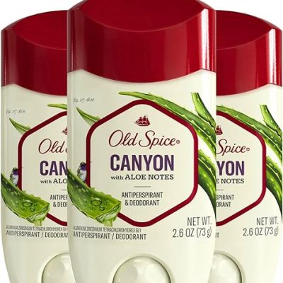 Old Spice Men’s Antiperspirant & Deodorant Canyon with Aloe, 24/7 Odor Protection, 2.6oz (Pack of 3)