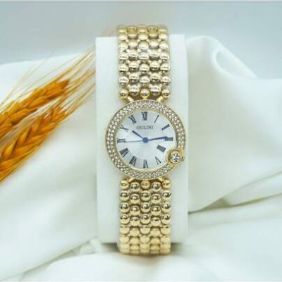 OULINI Women Golden Stainless Band Elegant Roman Letters Round Quartz Watch For Daily Decoration And Wearing