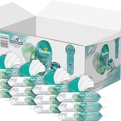 Pampers Aqua Pure Sensitive Baby Wipes, 99% Water, Hypoallergenic, Unscented, 12 Flip-Top Packs (672 Wipes Total) [Packaging May Vary]