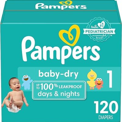 Pampers Baby Dry Diapers – Size 1, 120 Count, Absorbent Disposable Diapers