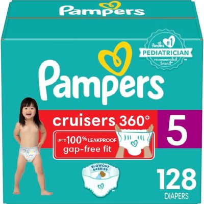 Pampers Cruisers 360 Diapers – Size 5, One Month Supply (128 Count), Pull-On Disposable Baby Diapers, Gap-Free Fit