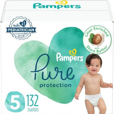 Pampers Pure Protection Diapers – Size 5, One Month Supply (132 Count), Hypoallergenic Premium Disposable Baby Diapers