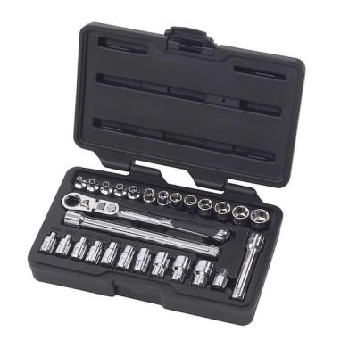 Pass-Thru 1/4 in. Drive 6-Point SAE/Metric Locking Flex-Head Ratchet and Socket Mechanics Tool Set (27-Piece)