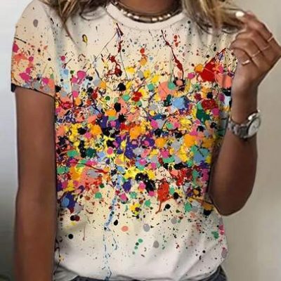 Pattern Printed Casual Round Neck T-Shirt