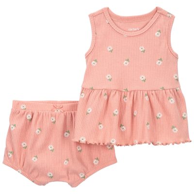 Pink Baby 2-Piece Floral Ribbed Outfit Set | carters.com