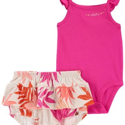 Pink Baby 2-Piece Flutter Bodysuit & Tropical Diaper Cover Set | carters.com