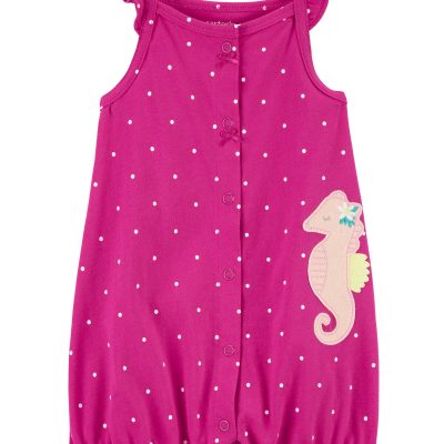 Pink Baby Seahorse Snap-Up Cotton Romper | carters.com