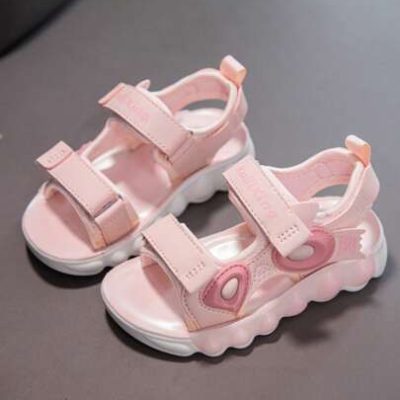 Pink Double Beach Sandals Cool Fashionable Girls Flat Sandals Children Sports Sandals