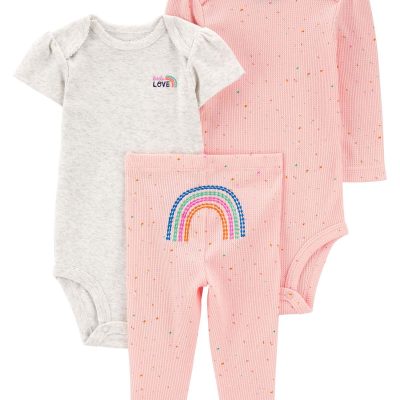 Pink/Heather Baby 3-Piece Rainbow Little Character Set | carters.com