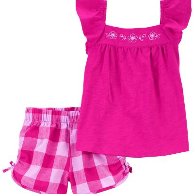 Pink Toddler 2-Piece Flutter Top & Gingham Short Set | carters.com