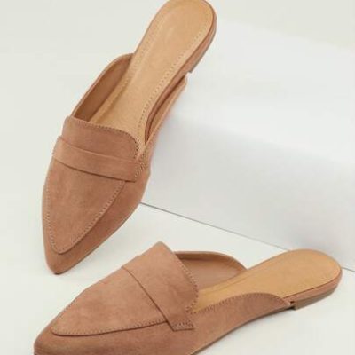 Pointed Toe Flat Loafer Mules