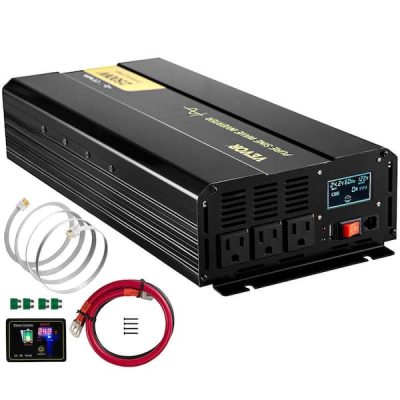 Pure Sine Wave Inverter 2500-Watt Car Power Converter DC 24-Volt to AC 120-Volt with USB Port LCD Display Remote Control