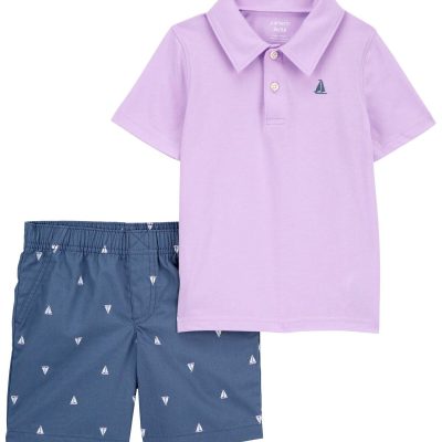 Purple/Navy Baby 2-Piece Jersey Polo Shirt & Sailboat Shorts Set | carters.com