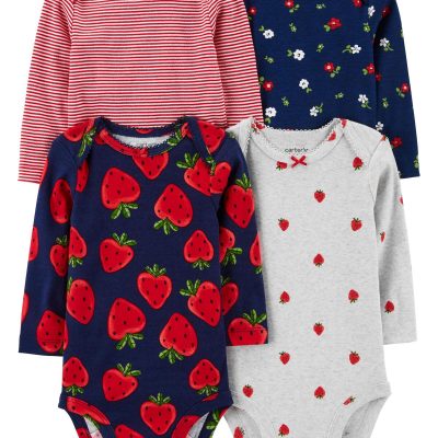 Red/Blue Baby 4-Piece Long-Sleeve Bodysuits | carters.com