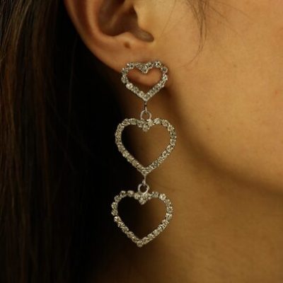 Rhinestone Heart Drop Earrings