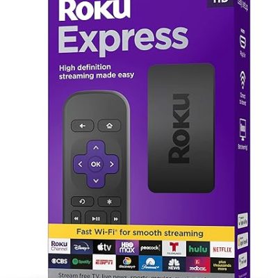 Roku Express | HD Roku Streaming Device with Standard Remote (no TV controls), Free & Live TV