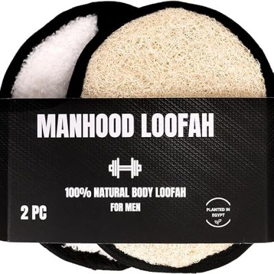 Rugged Natural Shower Loofah for Men – Tough Eco-Friendly Exfoliating Body Scrubbers, Durable & Gentle Terry Towel Cloth pad for Manly Skin Care -…