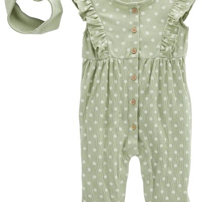 Sage Baby 2-Piece Crinkle Jersey Jumpsuit & Headwrap Set | carters.com