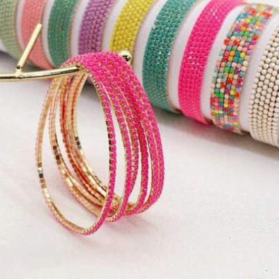 Set Of 6 Acrylic Diamond Candy Color Women Elastic Bracelet For Party, Gathering, Spring Vacation Fashion Accessories