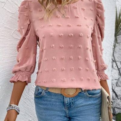 SHEIN Essnce Jacquard Blouse With Ruffled Hem