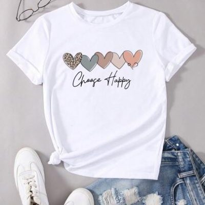 SHEIN EZwear Heart & Letter Graphic Tee