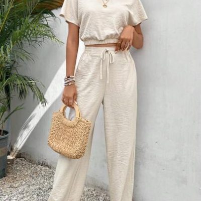 SHEIN Frenchy Women’s Pants Set Loose Texture Solid Color Casual Two Piece Suit