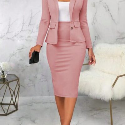SHEIN Lady Solid Color Lapel Single-Breasted Blazer And Pencil Skirt Suit Set