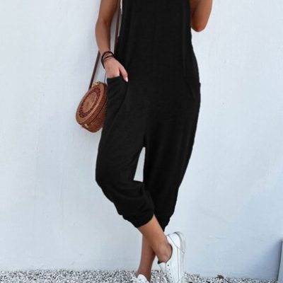 SHEIN LUNE Dual Pocket Keyhole Back Cami Jumpsuit Without Tee