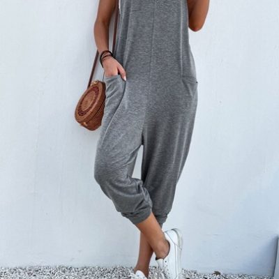 SHEIN LUNE Dual Pocket Keyhole Back Cami Jumpsuit Without Tee