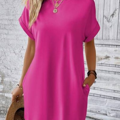 SHEIN LUNE Loose Solid Color Round Neck Batwing Sleeve Dress