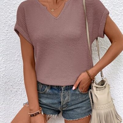 SHEIN LUNE Notched Neck Batwing Sleeve Tee