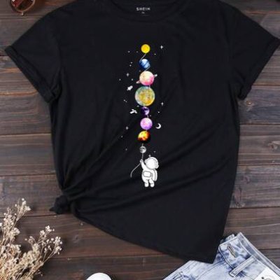 SHEIN LUNE Planet And Astronaut Print Tee