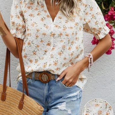 SHEIN LUNE Small Floral Print Notched Collar Shirt