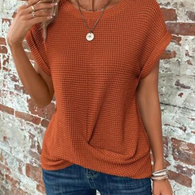 SHEIN LUNE Solid Batwing Sleeve Cross Wrap Hem Tee