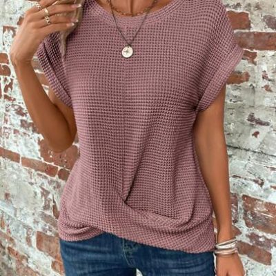 SHEIN LUNE Solid Batwing Sleeve Twist Hem Tee