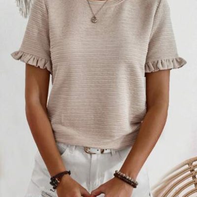 SHEIN LUNE Solid Color Ruffled Short Sleeve T-Shirt