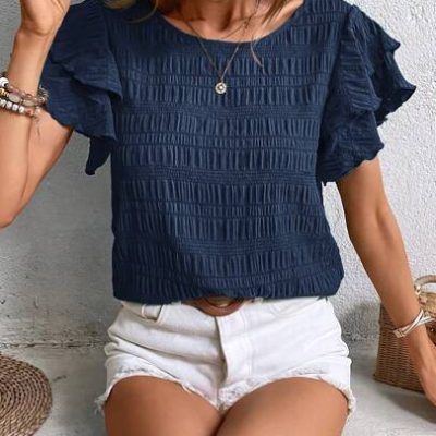 SHEIN LUNE Solid Ruffle Trim Blouse