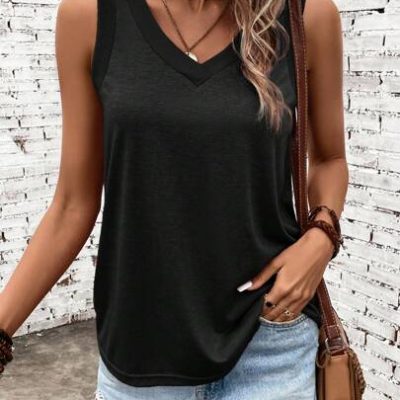 SHEIN LUNE Solid V Neck Tank Top