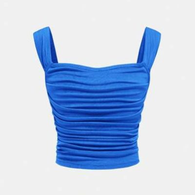 SHEIN Solid Color Tank Top For Teen Girls, Summer Pleated Wide Strap Camisole Top