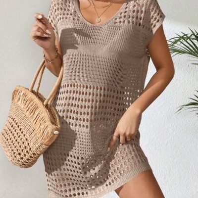 SHEIN Swim Hollow Out Batwing Sleeve Cover Up Dress Without Bikini