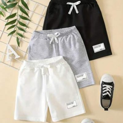 SHEIN Teen Boy Casual Black White Grey 3 Colors Woven Label Sport Shorts 3 Piece Set, Spring And Summer