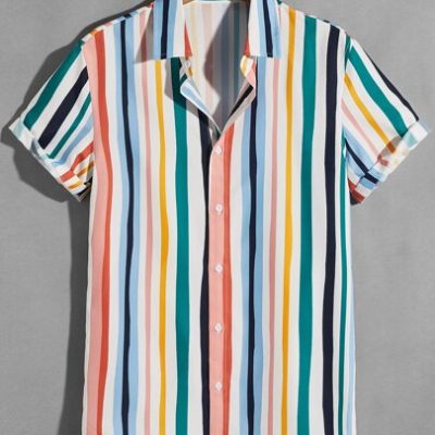 SHEIN Teen Boys’ Daily Casual Striped Short Sleeve Shirt, Versatile Holiday Style