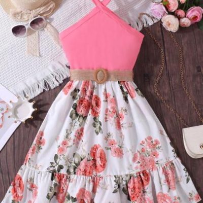 SHEIN Teen Girls Floral Print Ruffle Hem Cami Dress