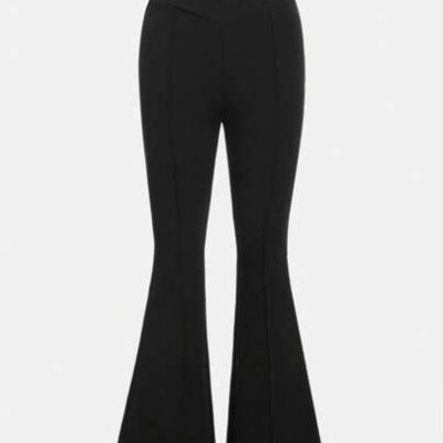 SHEIN Teen Girls’ Knitted Solid Color V-Waist Elegant Flare Pants