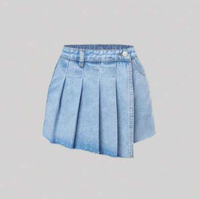 SHEIN Teen Girls Pleated Panel Denim Skort