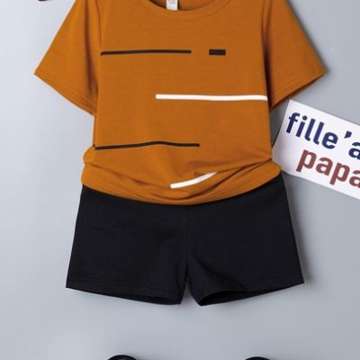 SHEIN Toddler Boys Striped Tee & Shorts