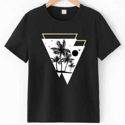 SHEIN Tween Boy 1 Piece Of Stylish And Trendy Short-Sleeved T-Shirt With A Geometric Coconut Tree Pattern For Teenage To Wear In Summer
