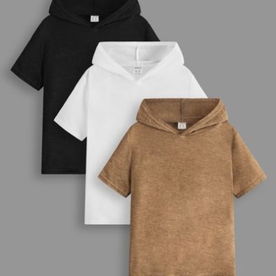 SHEIN Tween Boy 3pcs Solid Hooded T-Shirt